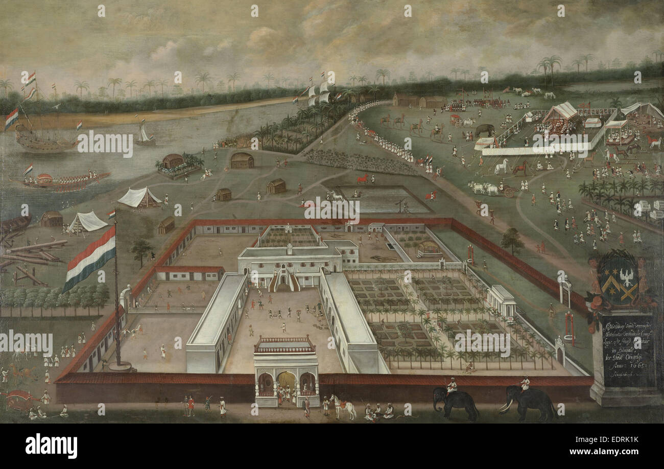 El puesto comercial de la Compañía Holandesa de las Indias Orientales en la India, Bengala Hooghly, Hendrik van Schuylenburgh, 1665 Foto de stock