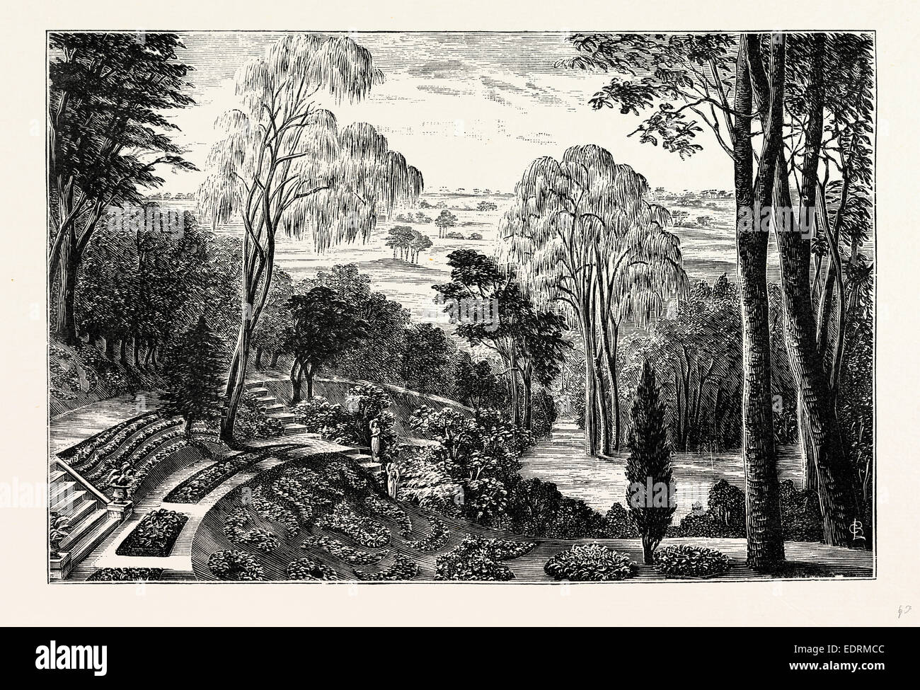 La Duquesa el Jardín del Castillo de Belvoir, Reino Unido, Inglaterra, grabado de 1870, Gran Bretaña Foto de stock