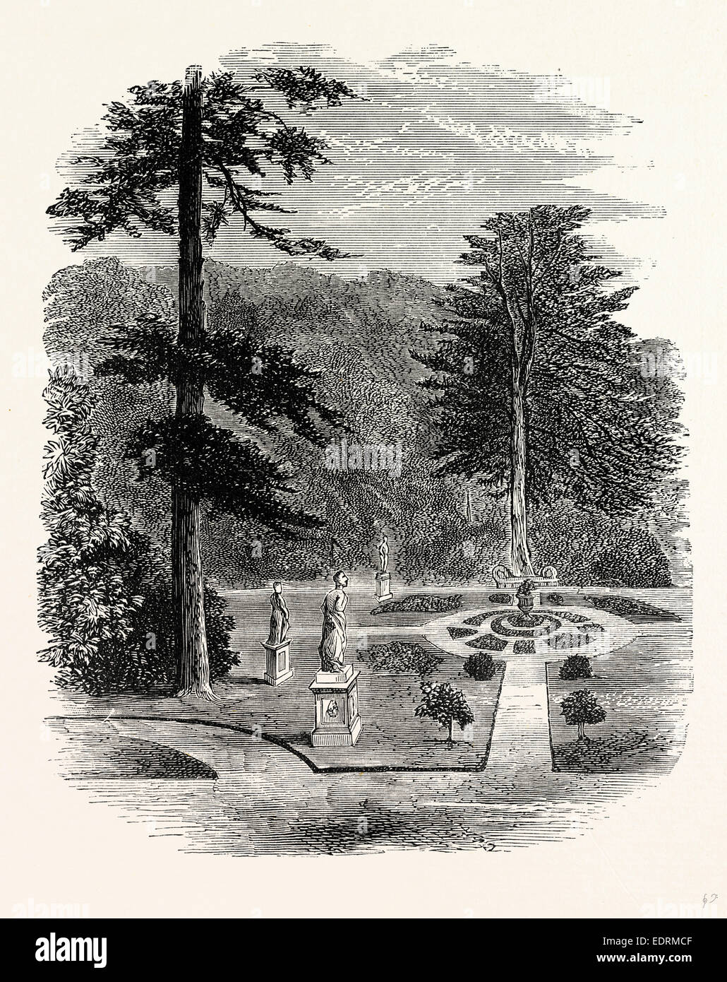 La estatua de jardín, Castillo de Belvoir, Reino Unido, Inglaterra, grabado de 1870, Gran Bretaña Foto de stock