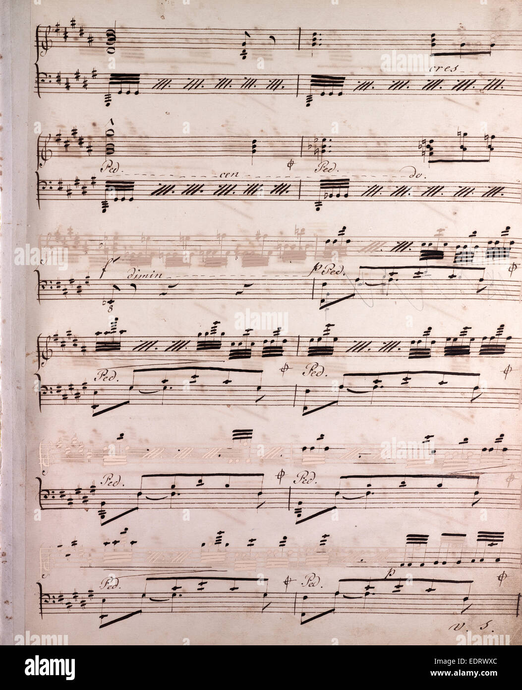 Partituras manuscritas, notas musicales, del siglo XIX. Foto de stock