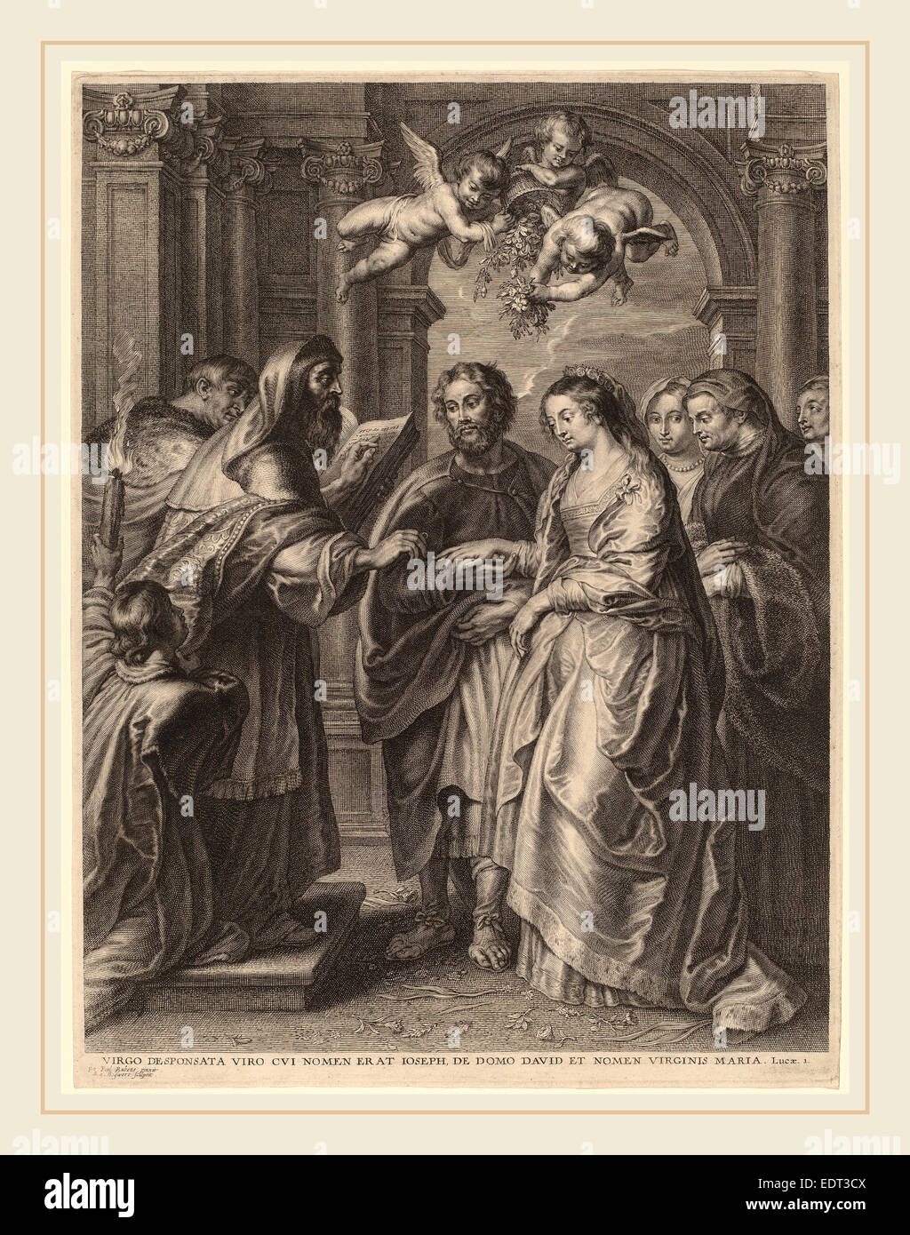 Schelte Adams Bolswert después de Sir Peter Paul Rubens (flamenca, 1586-1659), el matrimonio de la Virgen, grabado Foto de stock
