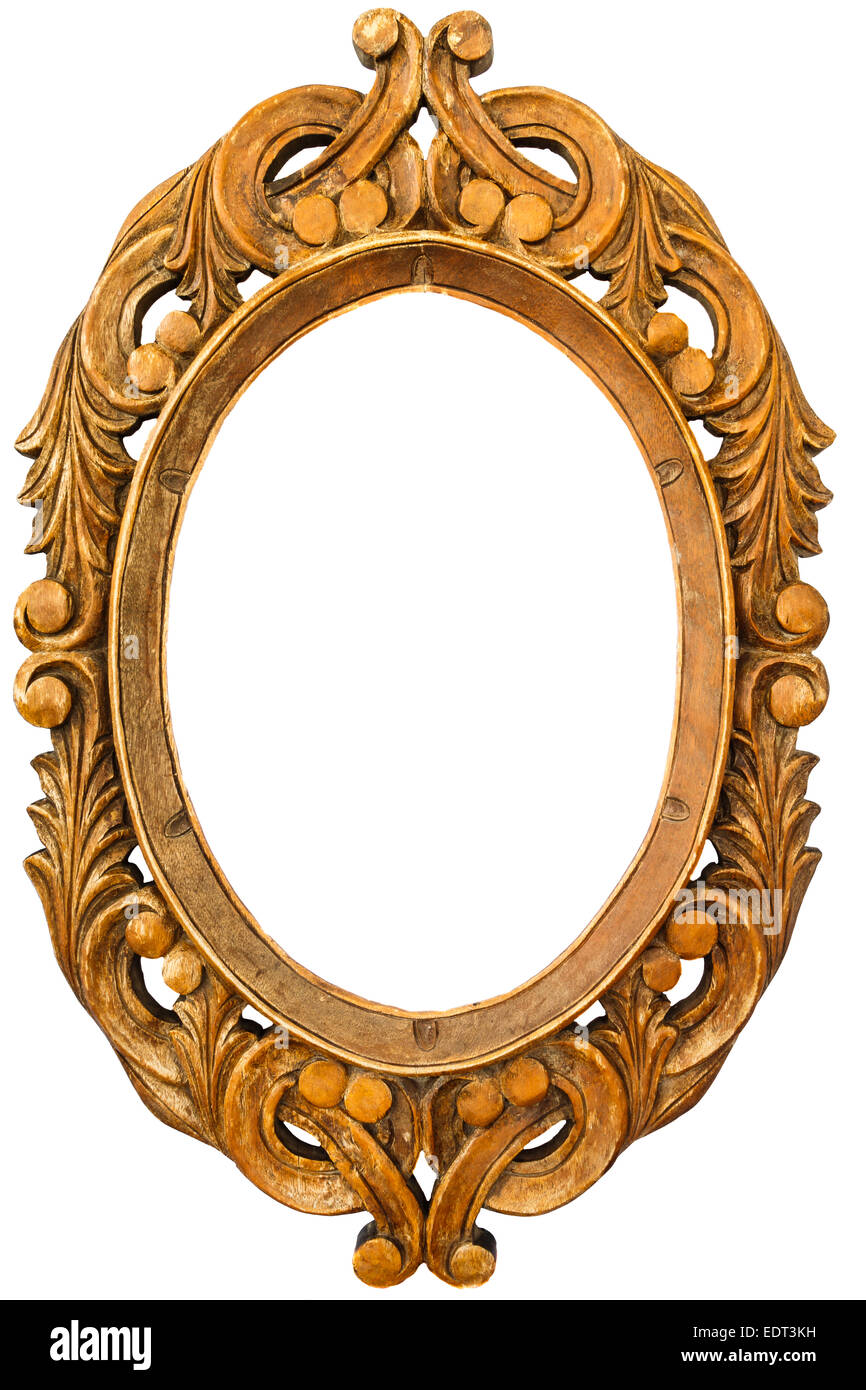 Marco de madera del espejo antiguo patrón de hojas sobre fondo blanco(aislado) Foto de stock