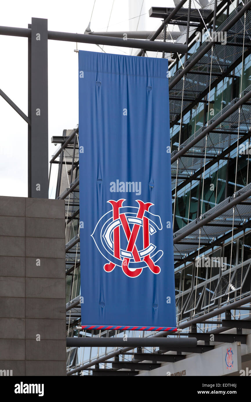 El Melbourne Cricket Ground, logotipo en banner, Australia Foto de stock