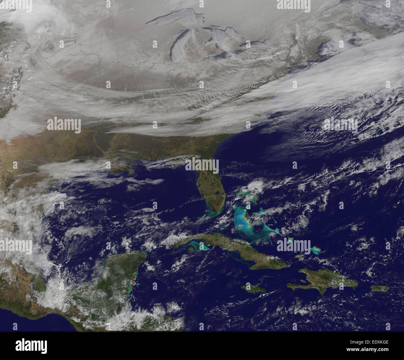La NOAA GOES-East satélite suministrado un vistazo a las gélidas oriental de dos tercios de los EE.UU. El 7 de enero, 2015 Foto de stock