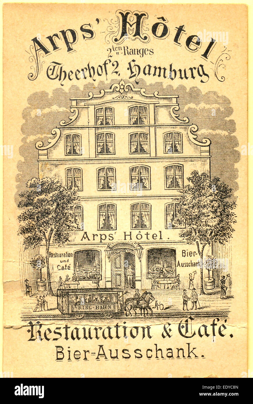 Tarjeta de comercio Arps' Hotel, Restaurant & Cafe Foto de stock