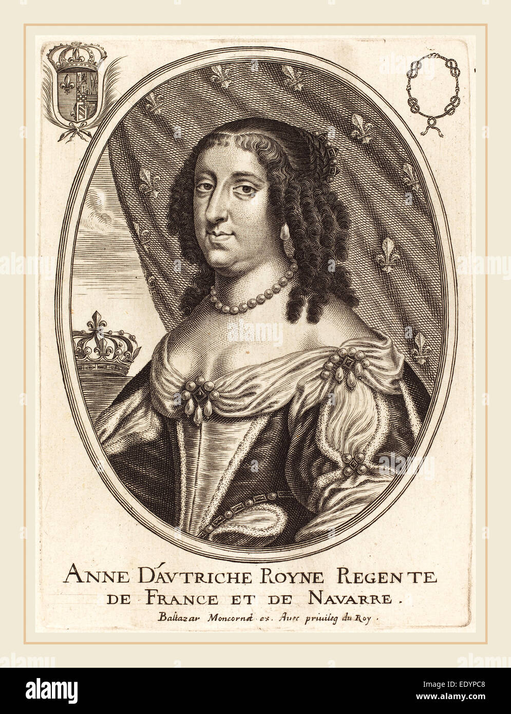 Balthasar Moncornet, Francés (c. 1600-1668), Ana de Austria, grabado sobre papel establecido Foto de stock