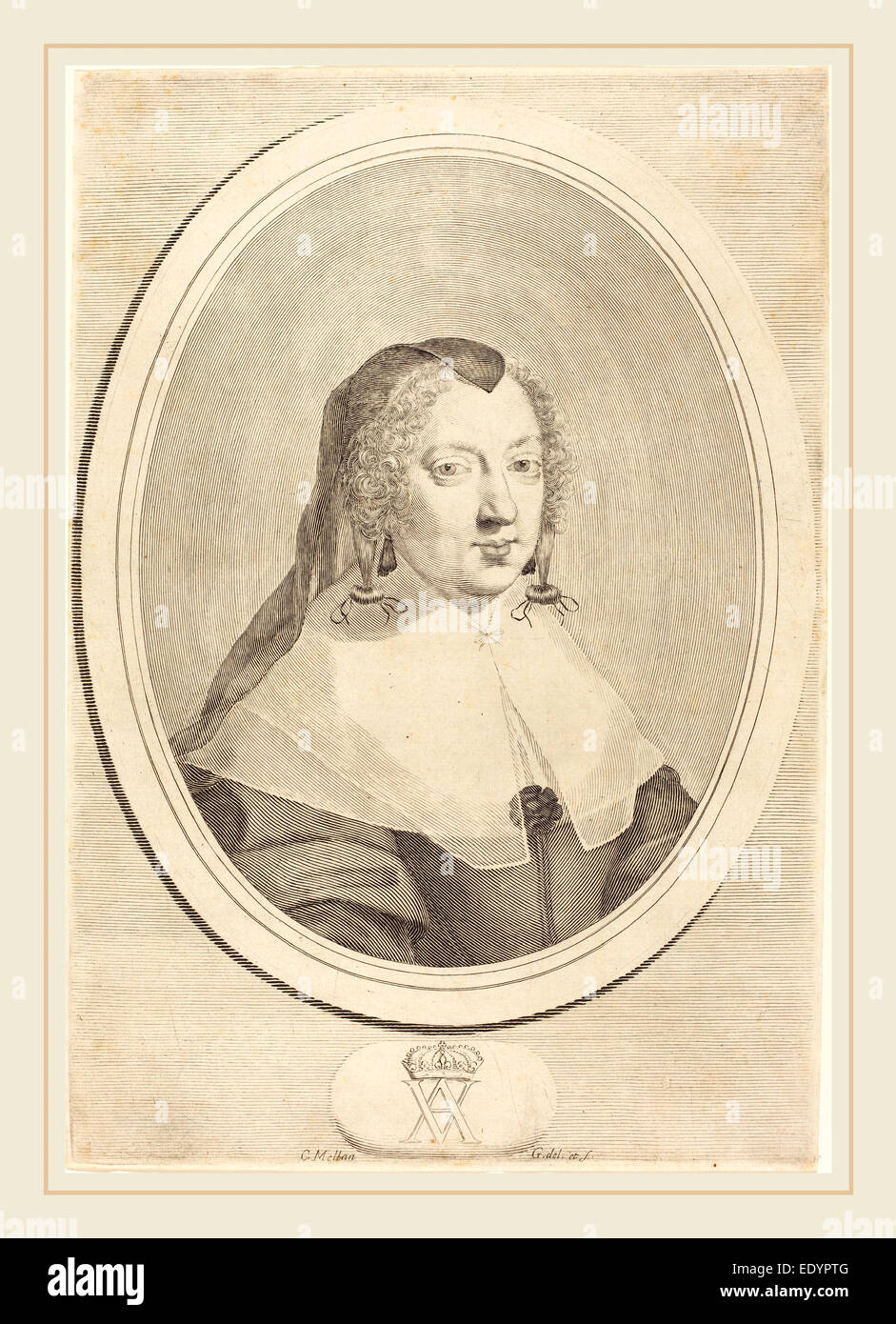 Claude Mellan, Francés (1598-1688), Ana de Austria, grabado sobre papel establecido Foto de stock