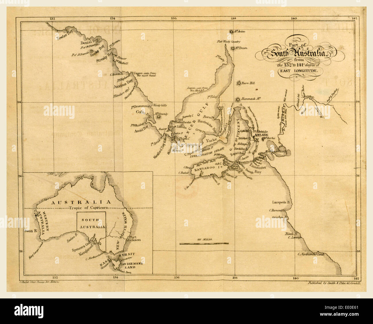 Mapa de Australia del Sur, el grabado del siglo XIX Fotografía de stock ...