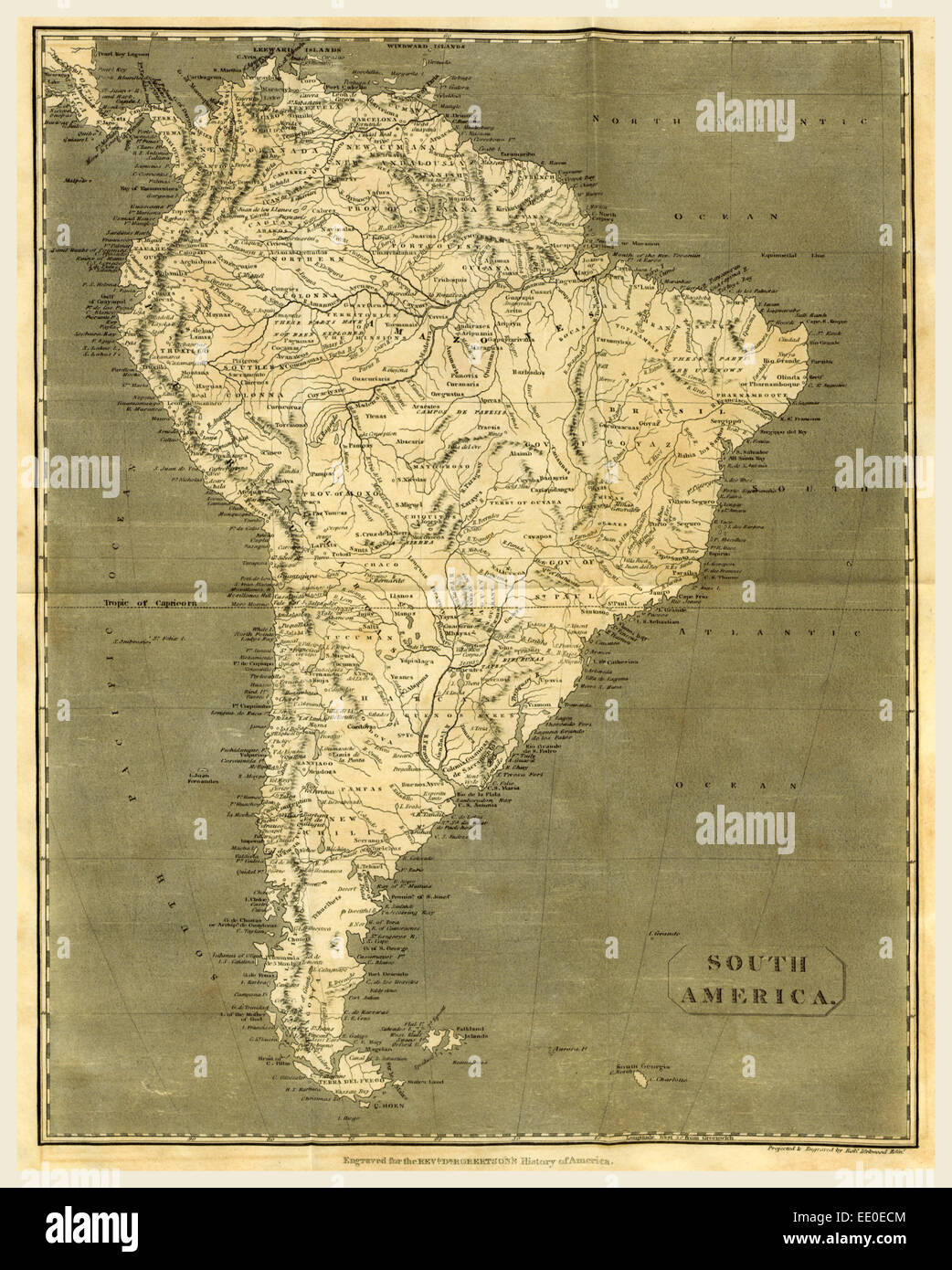 Mapa de América del Sur, el grabado del siglo XIX Fotografía de stock ...