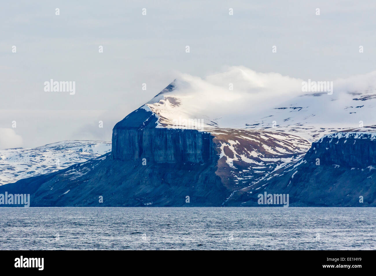Acantilados llenos de aves nidificantes en el lado sur de la isla, Oso, Bjornoya, ártico Svalbard, Noruega, Escandinavia, Europa Foto de stock