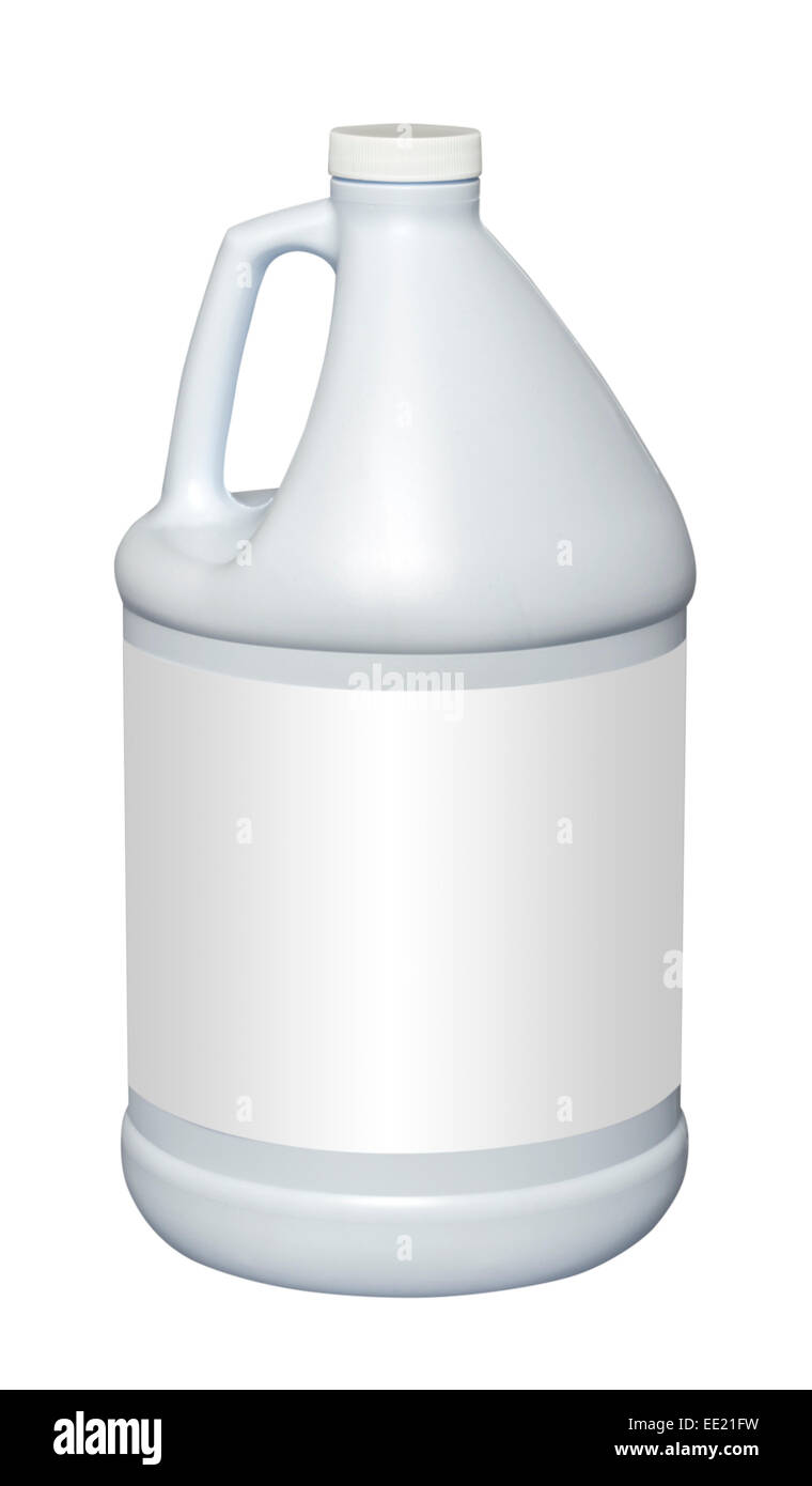 Galón jarra de plástico blanco, aislado con trazado de recorte Foto de stock
