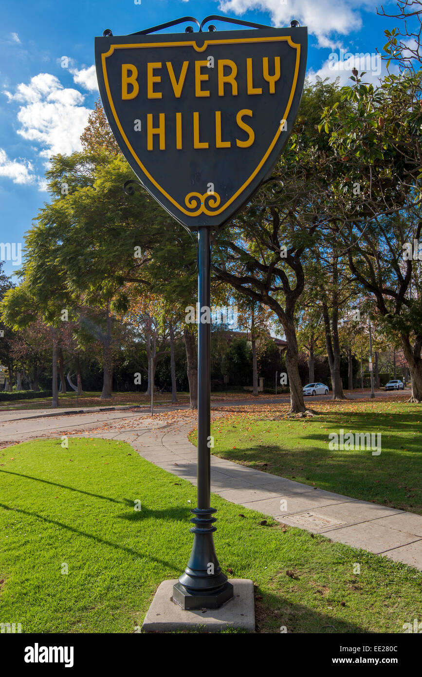 Signo de los límites de la ciudad de Beverly Hills, Los Ángeles, California, Estados Unidos. Foto de stock