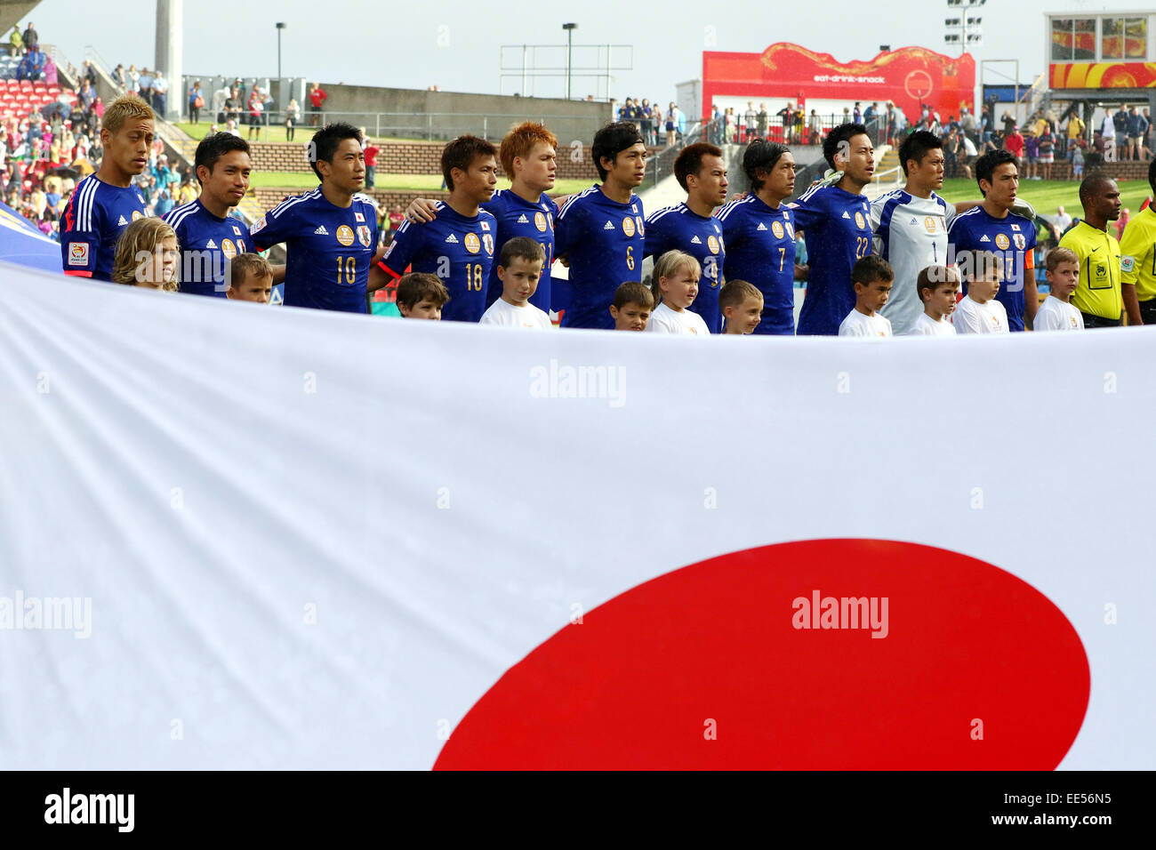 Nueva Gales del Sur, Australia. 12 ene, 2015. Línea de grupo del equipo de Japón (JPN) fútbol/Soccer : AFC Copa Asiática Australia 2015 Grupo D partido entre Japón 4-0 Palestina en estadio de Newcastle en Nueva Gales del Sur, Australia . © Kenzaburo Matsuoka/AFLO/Alamy Live News Foto de stock