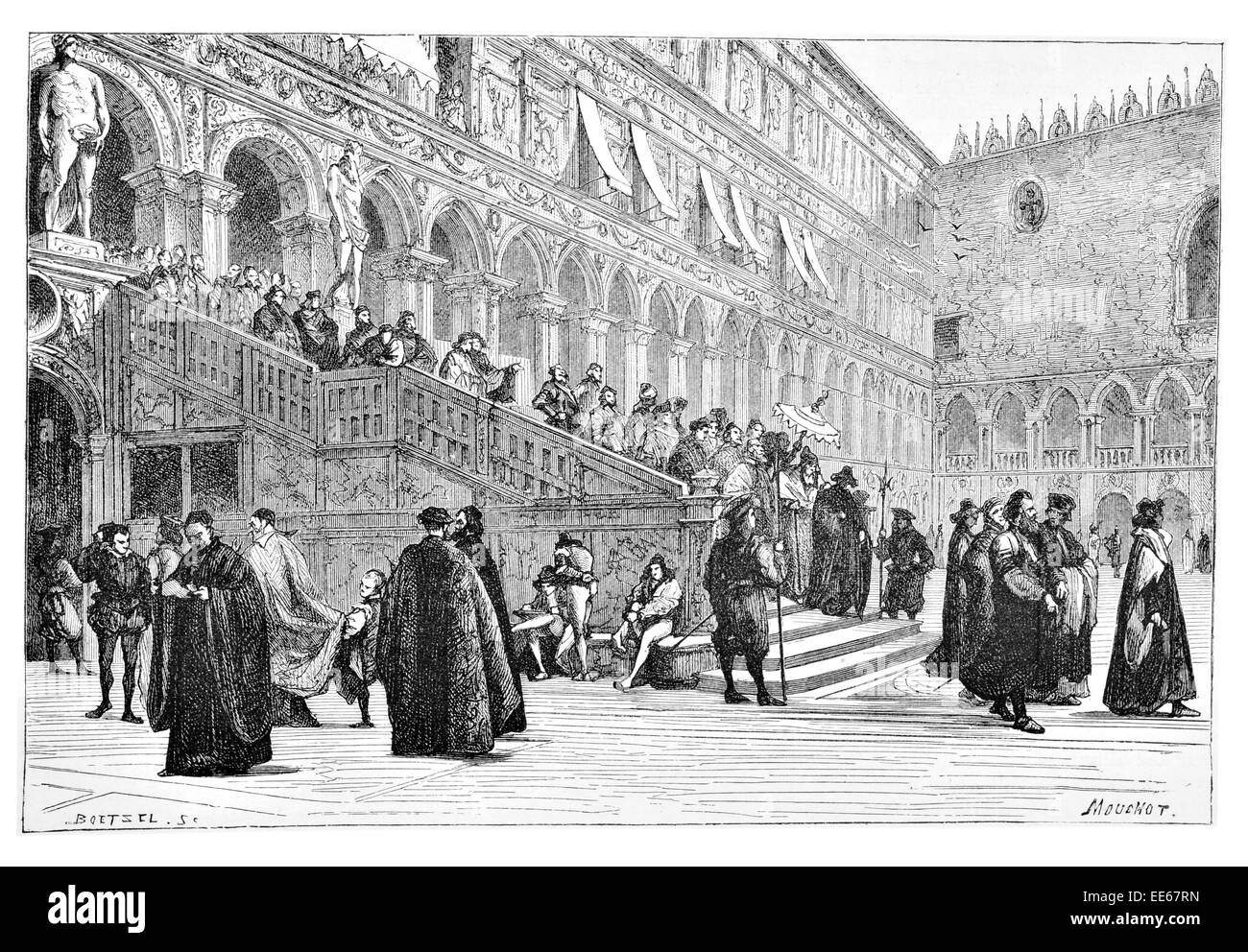 El Dux y el Consejo descendente los gigantes pasos del Palacio Ducal Palacio Ducal Venecia Italia renacentista medieval Foto de stock