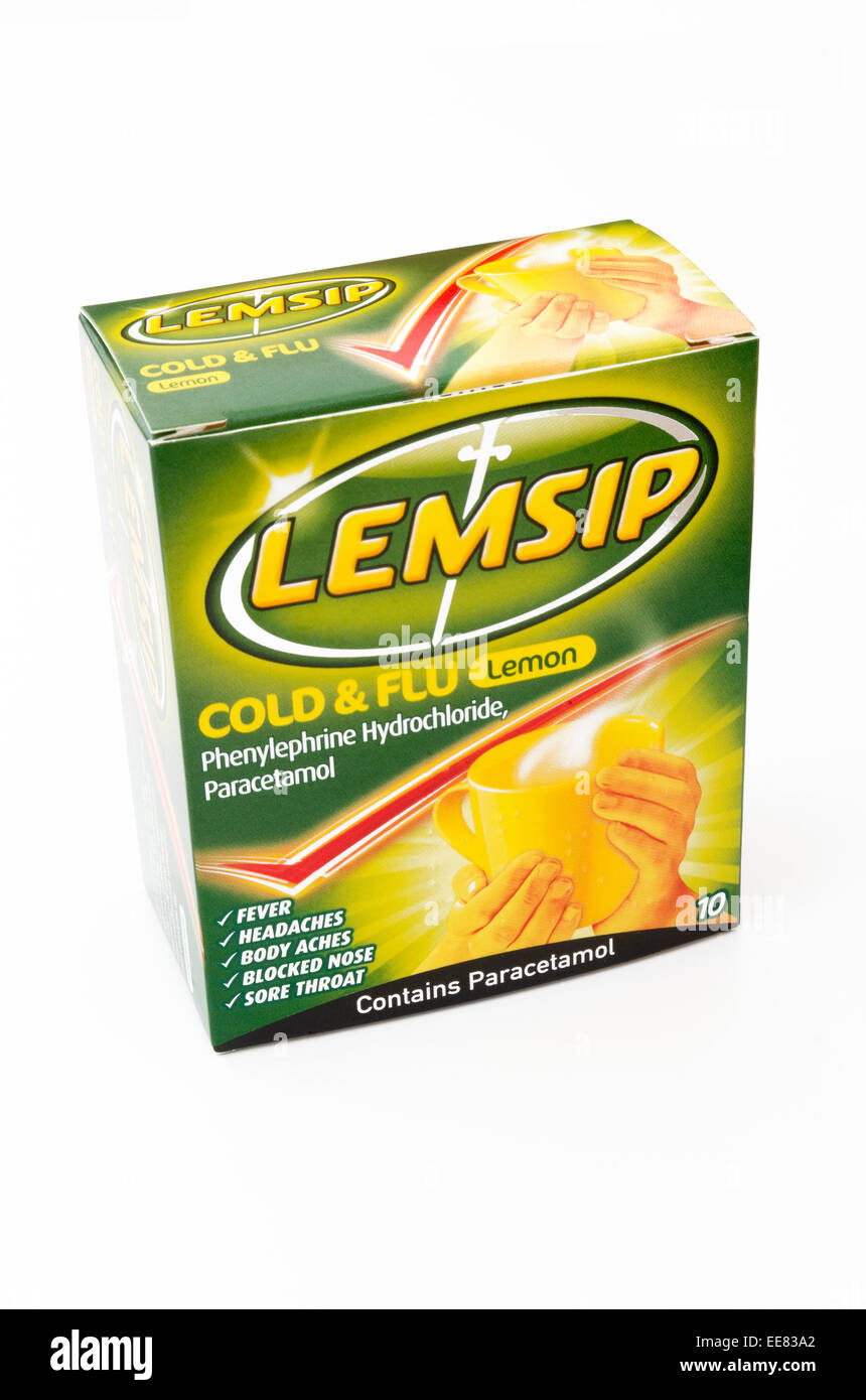 El frío y la gripe Lemsip Limón medicina en polvo bebida, UK Foto de stock