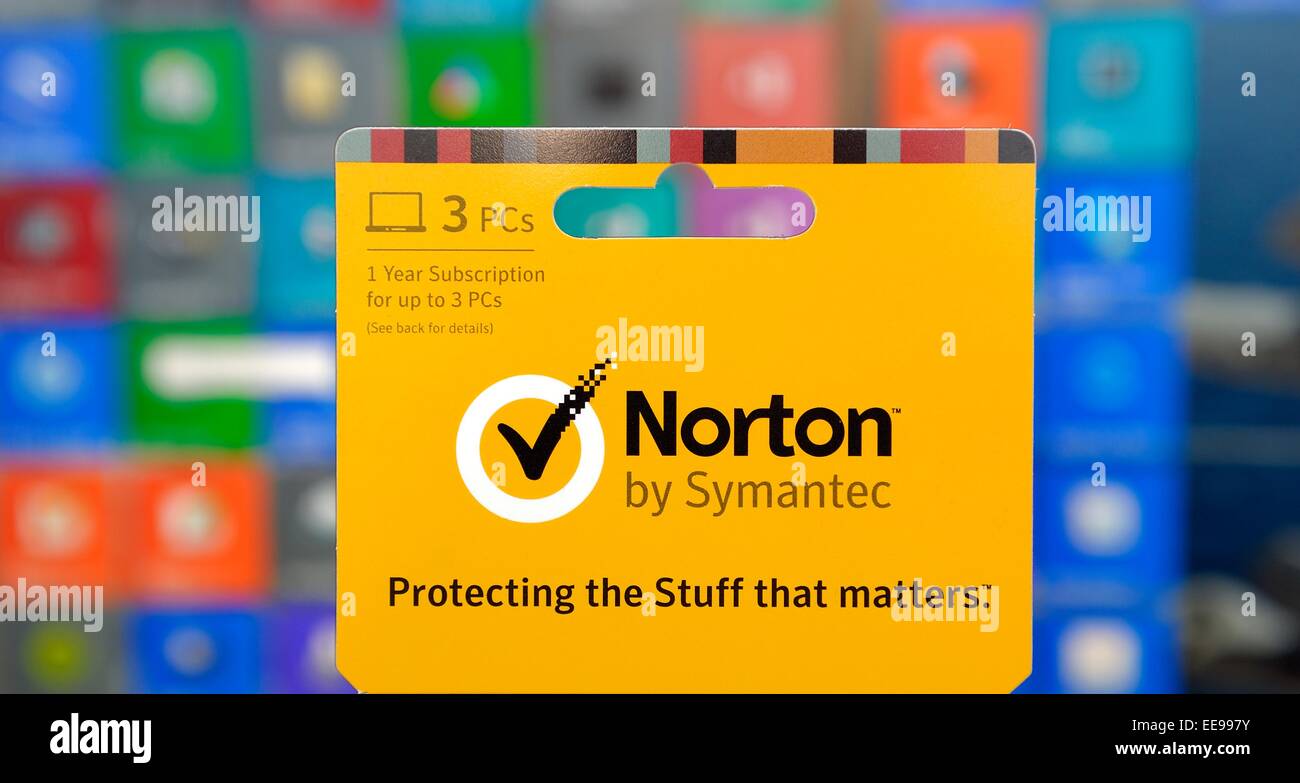 Norton de Symantec 3pc tarjeta de suscripción de 1 año uk Foto de stock