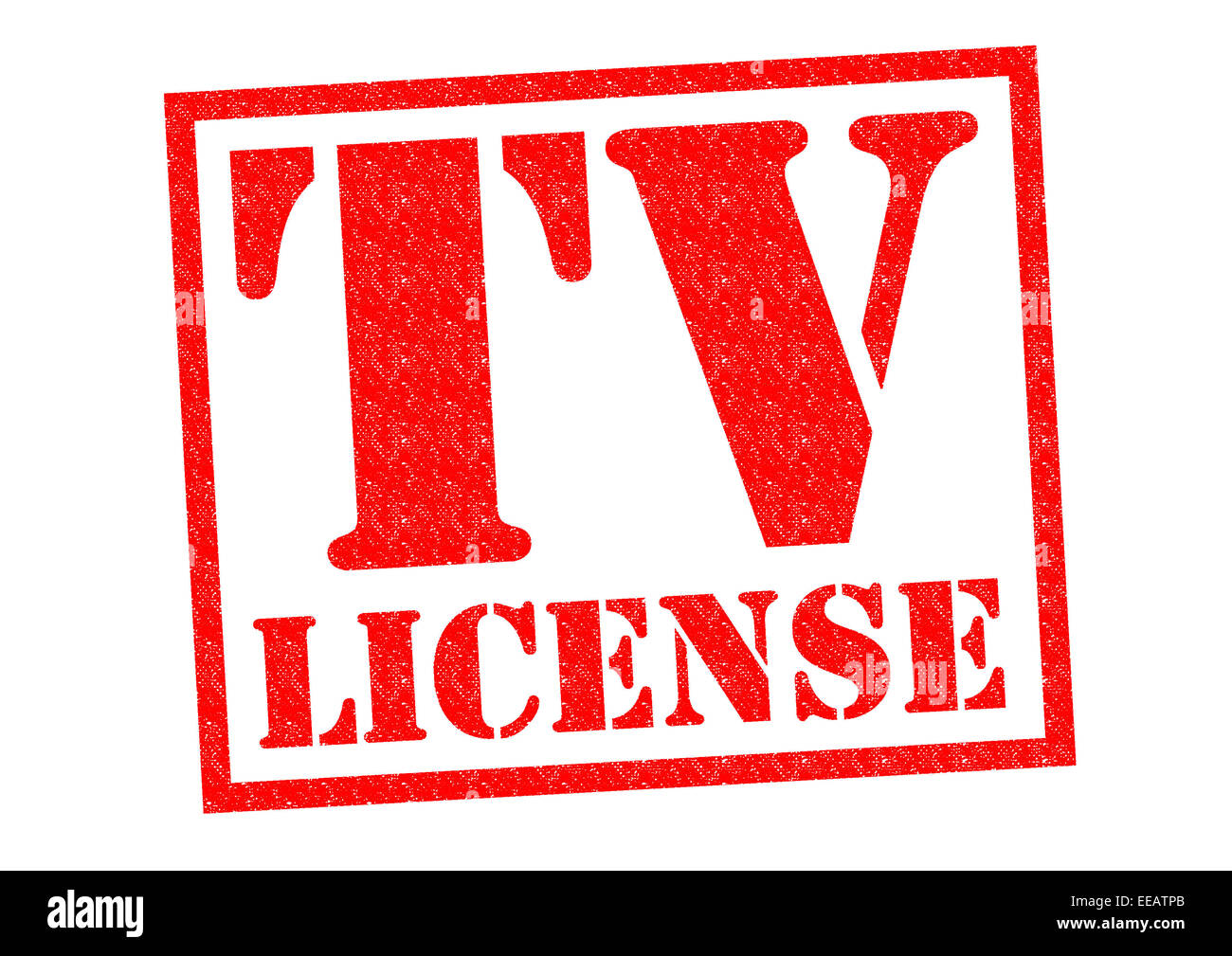 Licencia de TV de sello de goma roja sobre un fondo blanco. Foto de stock
