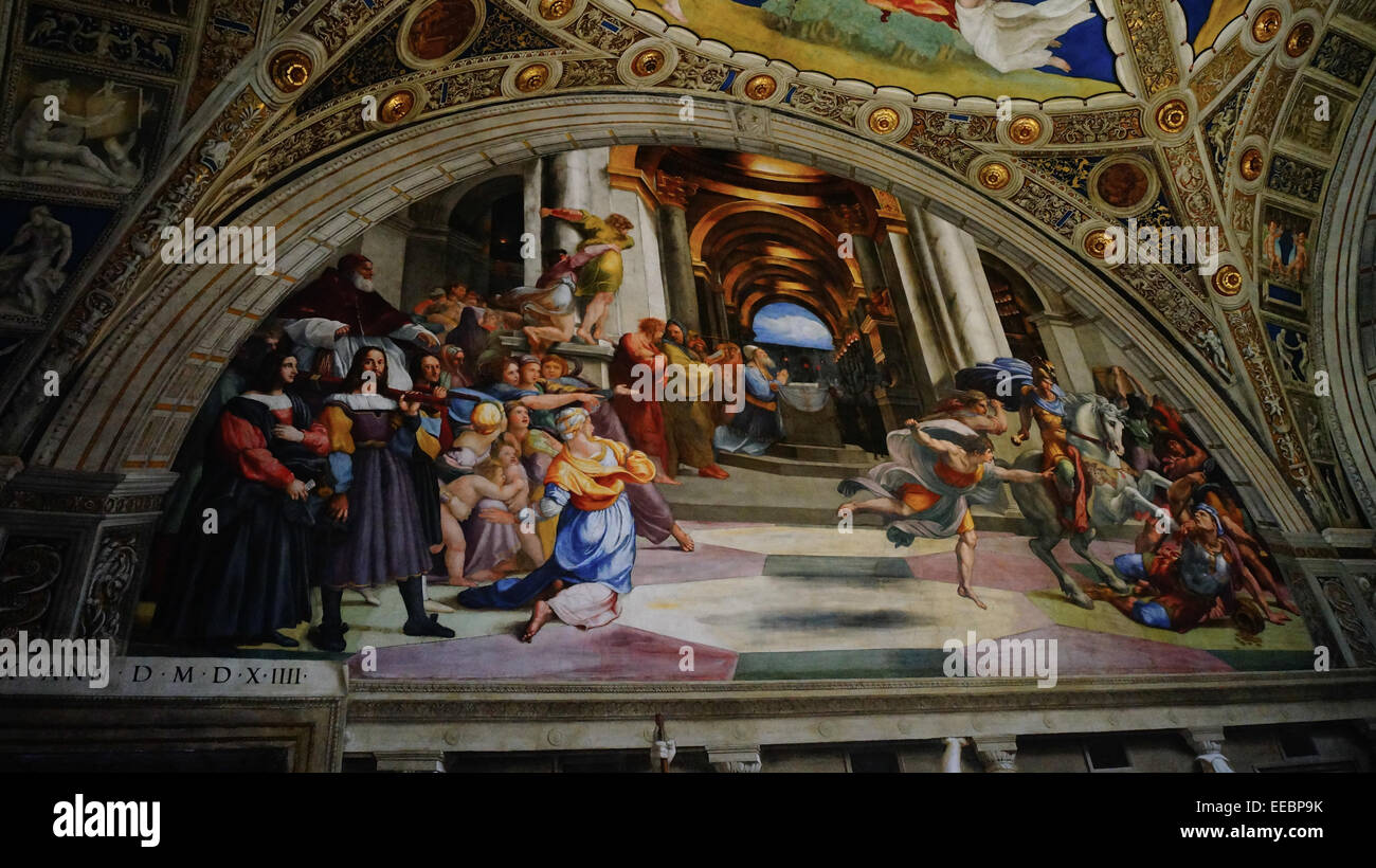 Pinturas en el Museo Vaticano, Raphael's Habitaciones Foto de stock