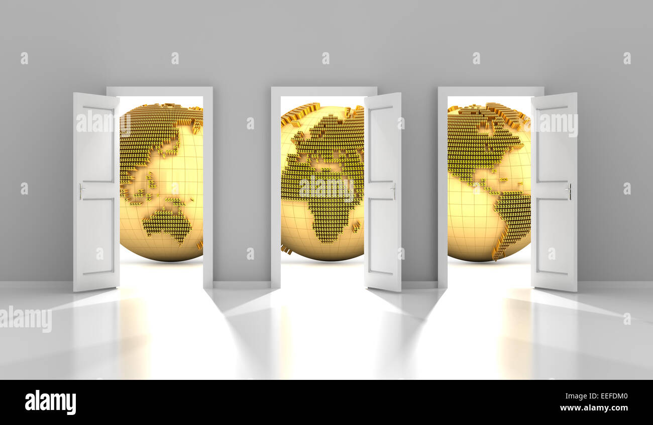 Las puertas para el mercado financiero mundial, 3D Render Foto de stock