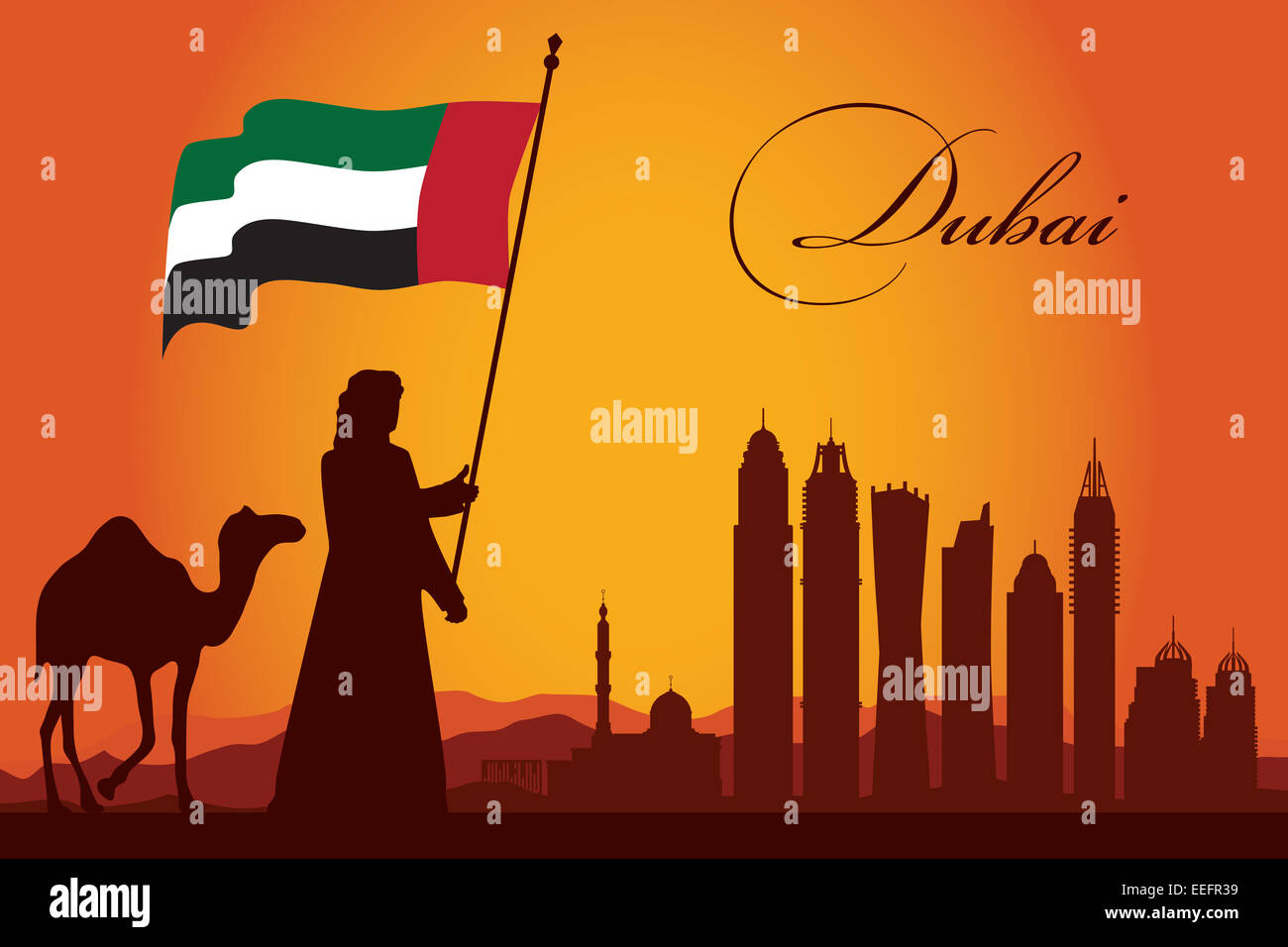 Dubai silueta del horizonte de la ciudad de fondo. Foto de stock
