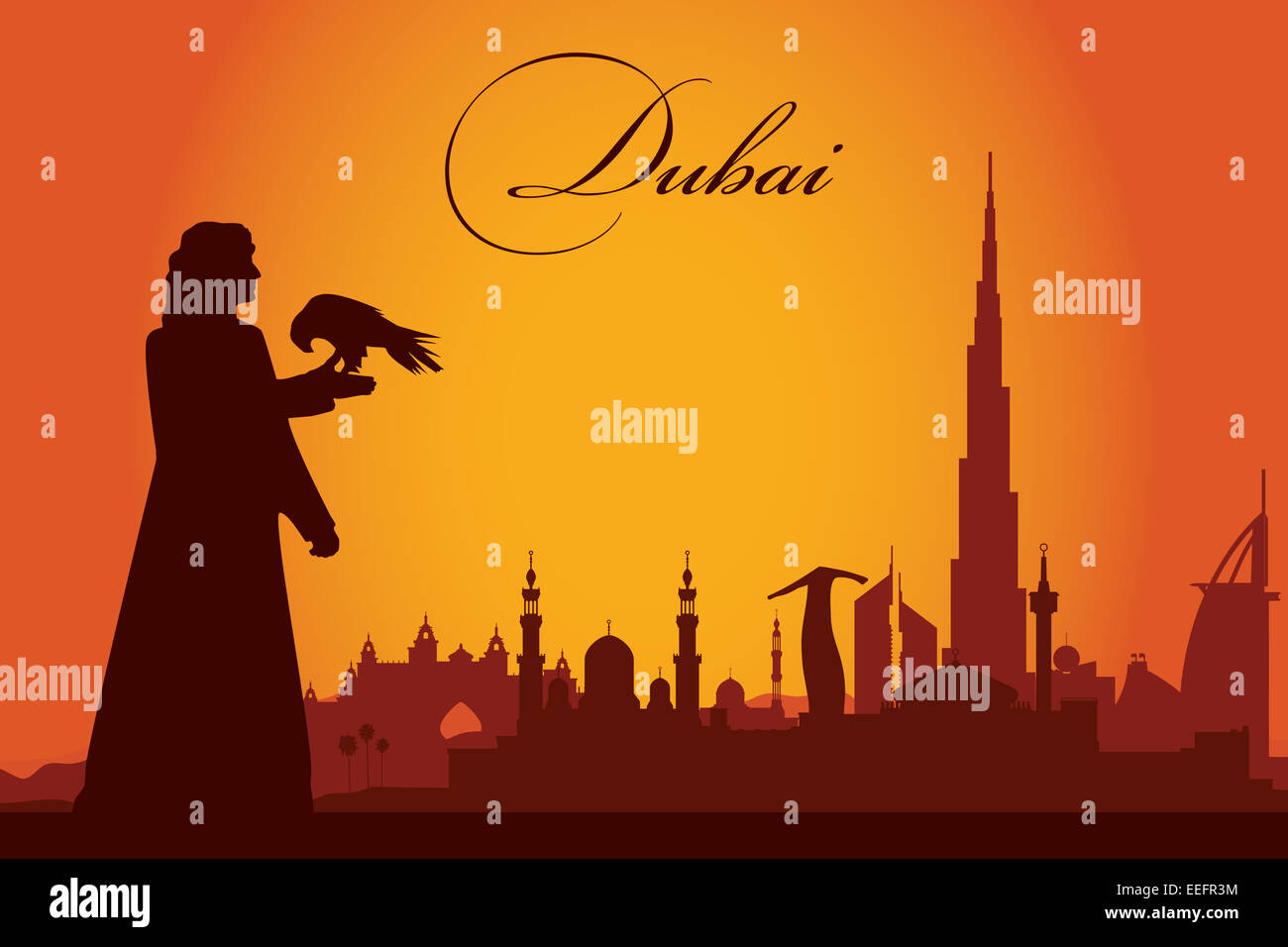 Dubai silueta del horizonte de la ciudad de fondo. Foto de stock