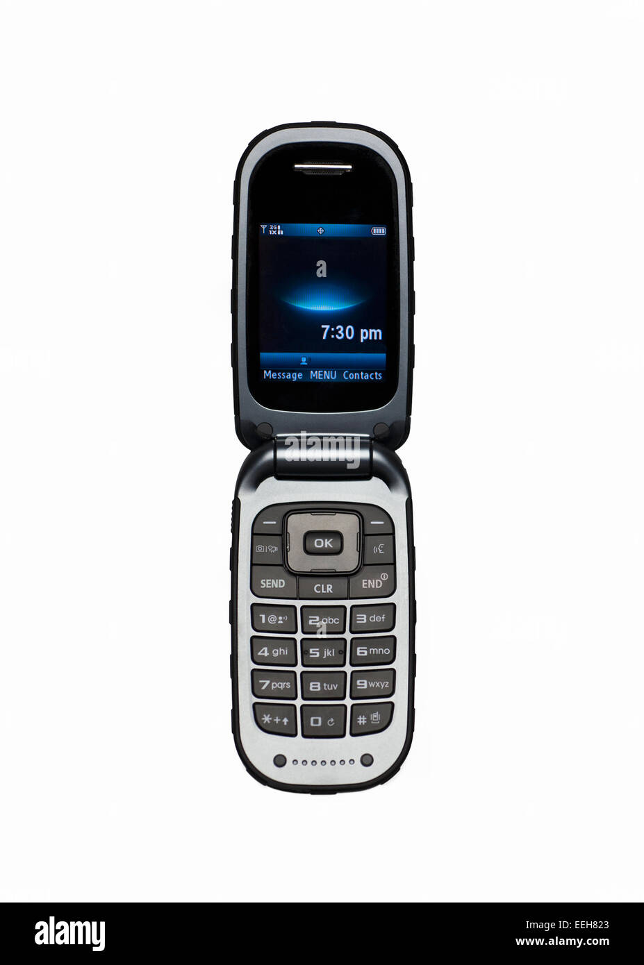 Teléfono inteligente de estilo abierto con tapa antigua, logotipo de marca eliminado Foto de stock
