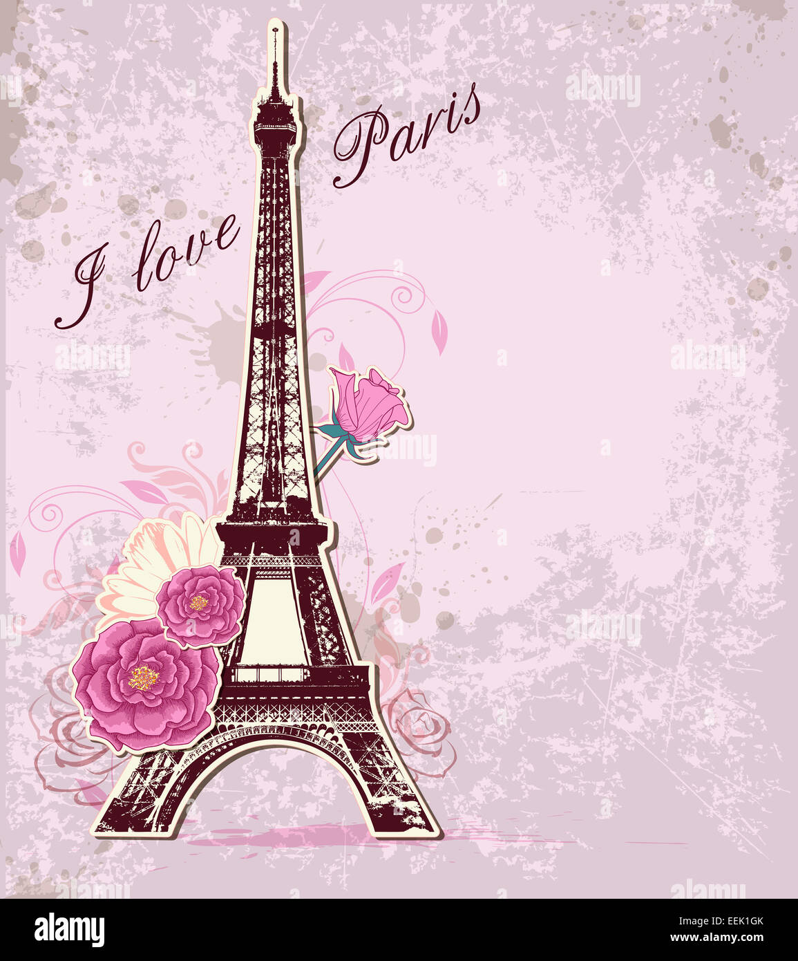Fondo de color rosa con rosas y la Torre Eiffel Fotografía de stock - Alamy