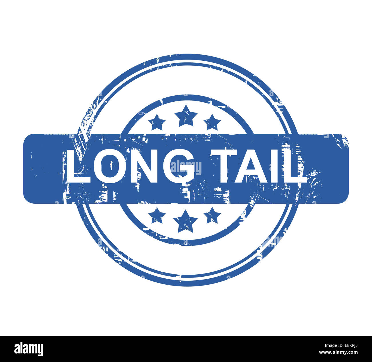 Concepto de negocio Long Tail sello con estrellas aislado sobre un fondo blanco. Foto de stock