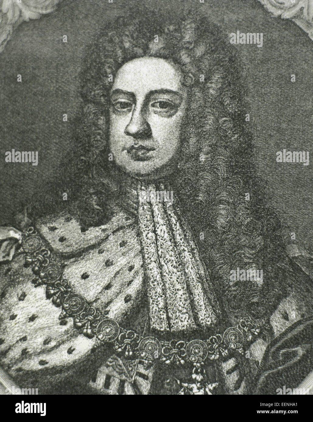 George II (1683-1760). Rey de Gran Bretaña e Irlanda. Elector del Sacro Imperio Romano Germánico. Retrato. Grabado. Foto de stock