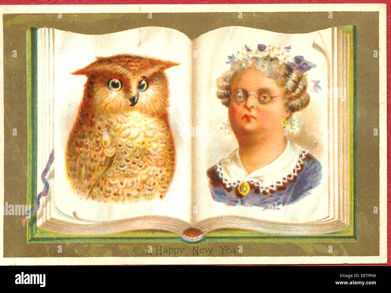 Tarjeta de Año Nuevo victoriano con owl Foto de stock