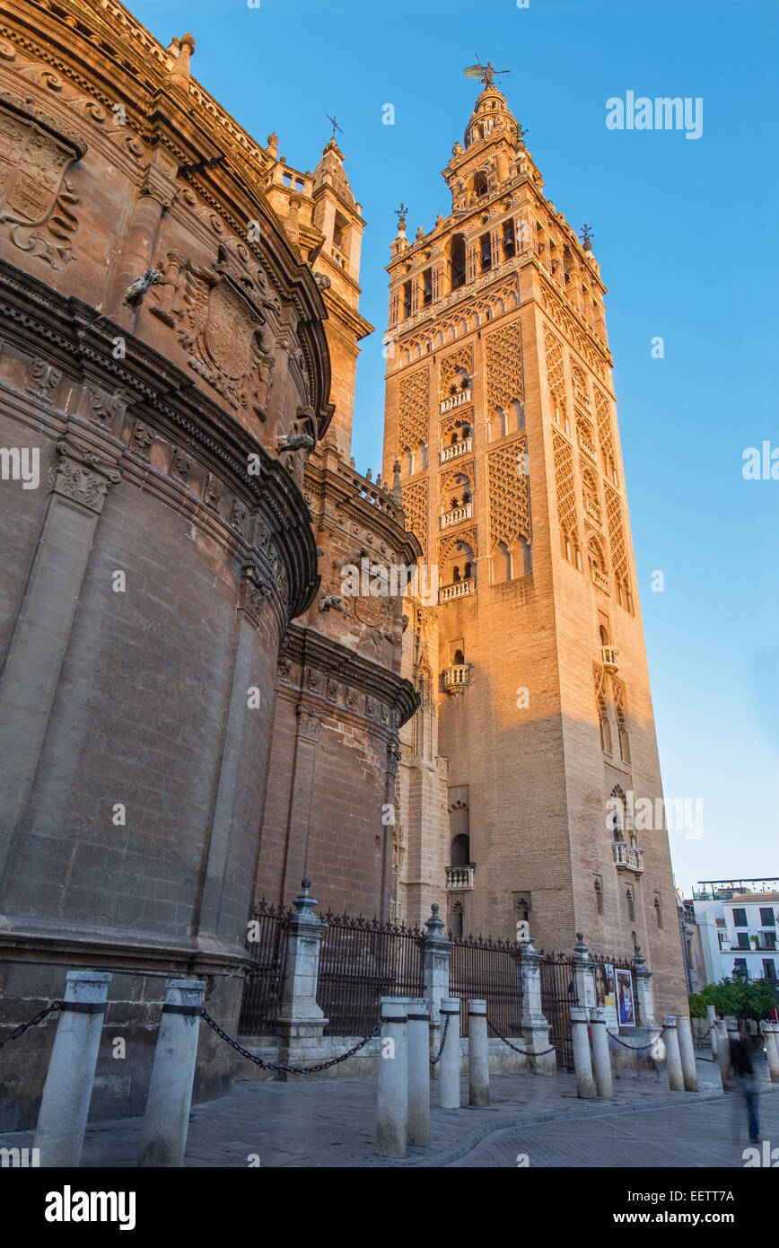 Sevilla, España - 30 de octubre de 2014: la Catedral de Santa María de la Sede con la Giralda en el crepúsculo matutino. Foto de stock