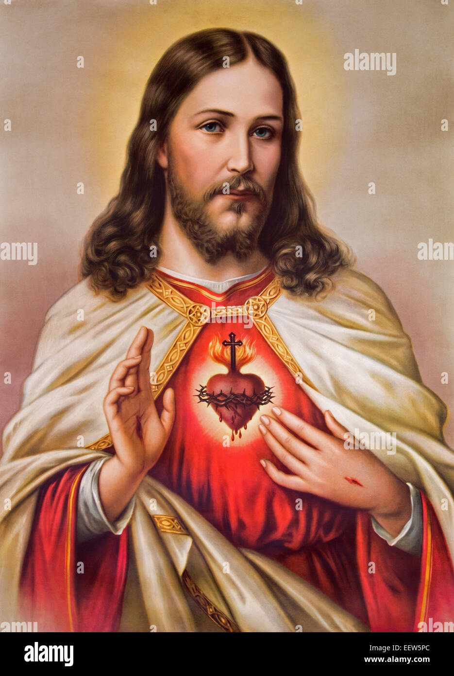 SEBECHLEBY, Eslovaquia - Enero 6, 2015: la típica imagen católica del corazón de Jesucristo Foto de stock