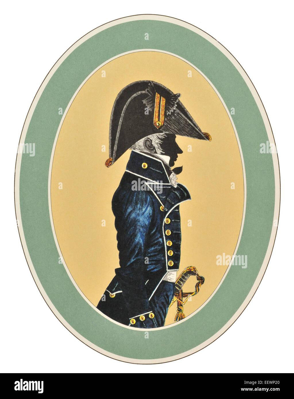 El Teniente desvestirse uniforme 1787 1812 Her Majesty's Royal Navy azul blanco rojo uniforme ceremonial marítimo British Naval Marina Foto de stock