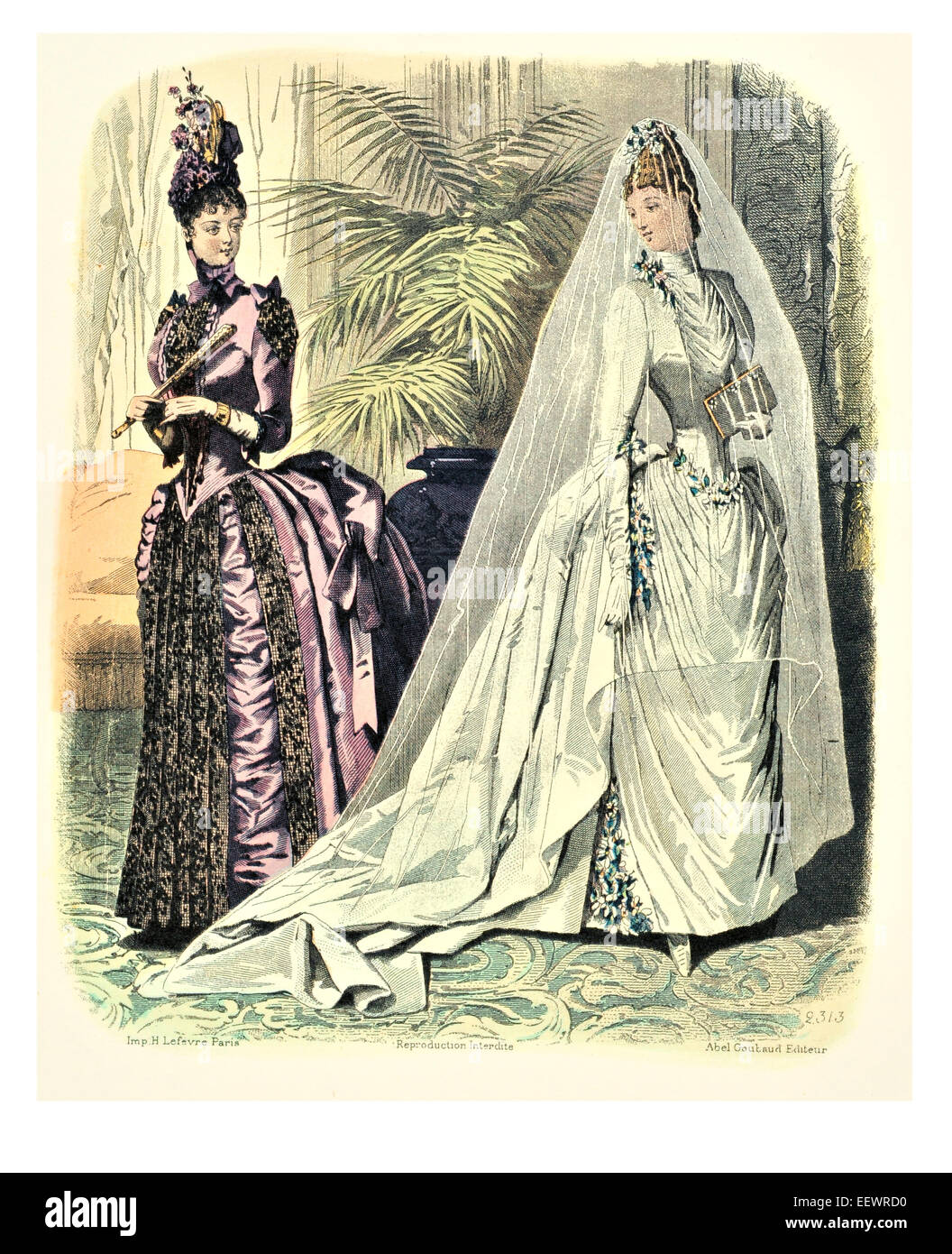 La Mode Illustree trajes de época victoriana moda vestido vestidos vestido falda velo cuff florituras muselina cap vestido de boda Foto de stock