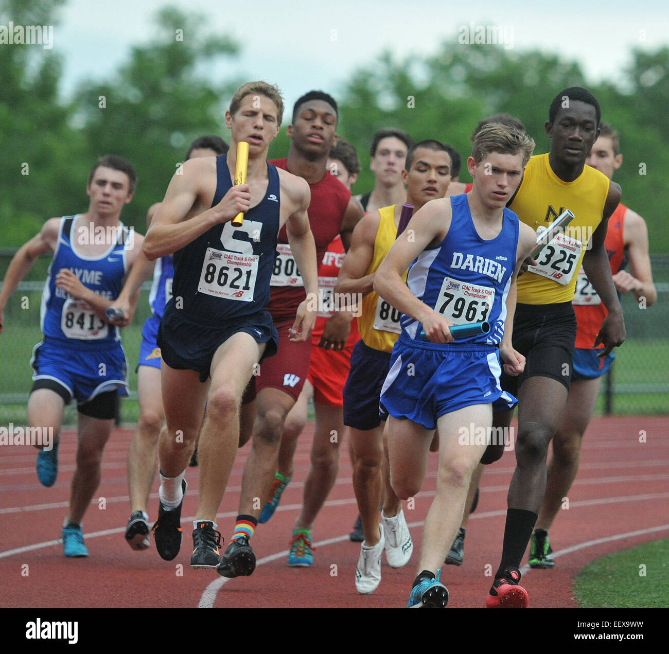 CT USA acción desde el Estado abierto del Campeonato de pista y campo en Middletown High School. Junio 9, 2014. Foto de stock