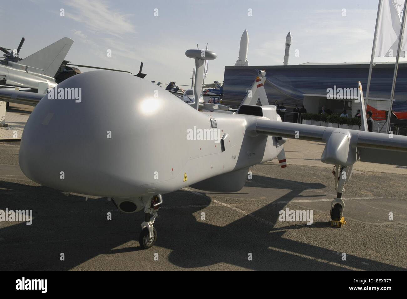 Vehículo aéreo no tripulado (UAV) de la producción francesa Harfang Foto de stock