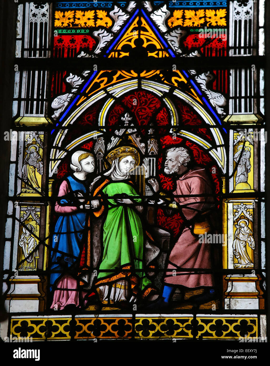 Vidriera de la Catedral de Rouen, Francia. Foto de stock
