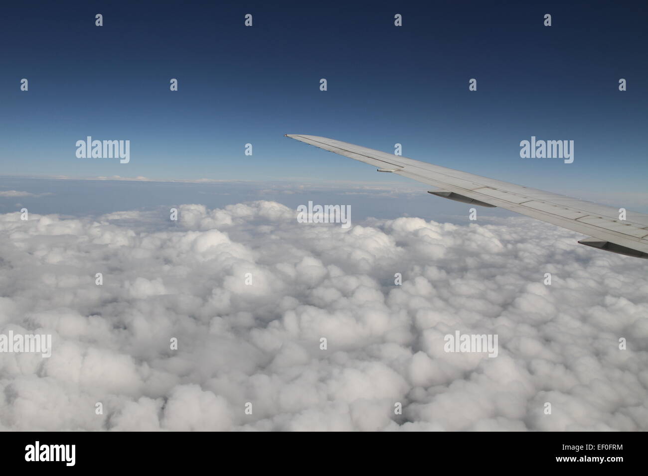 Avión de ala por encima de las nubes ver Foto de stock