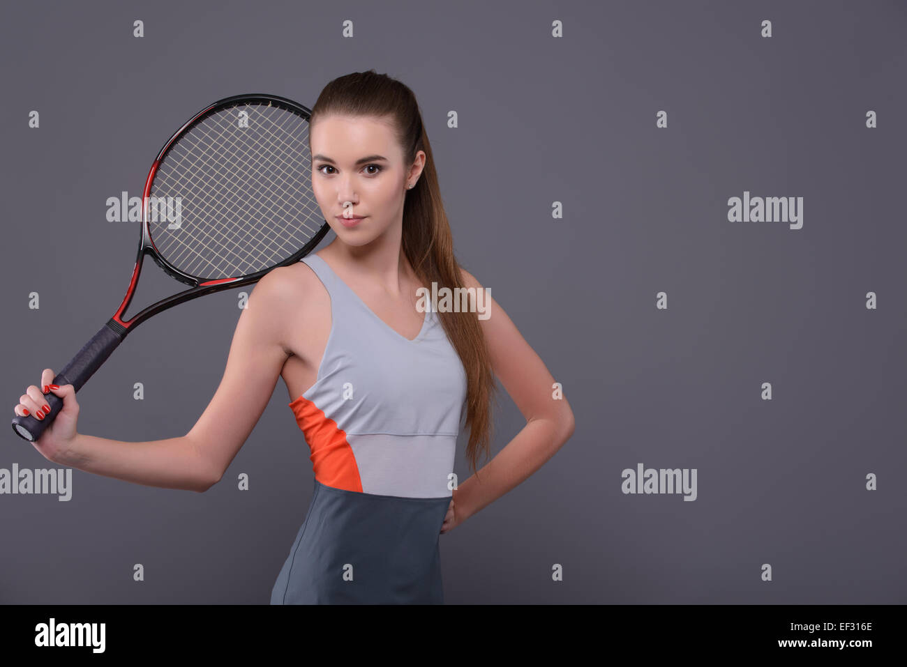 Mujer jugador con raqueta de tenis Foto de stock
