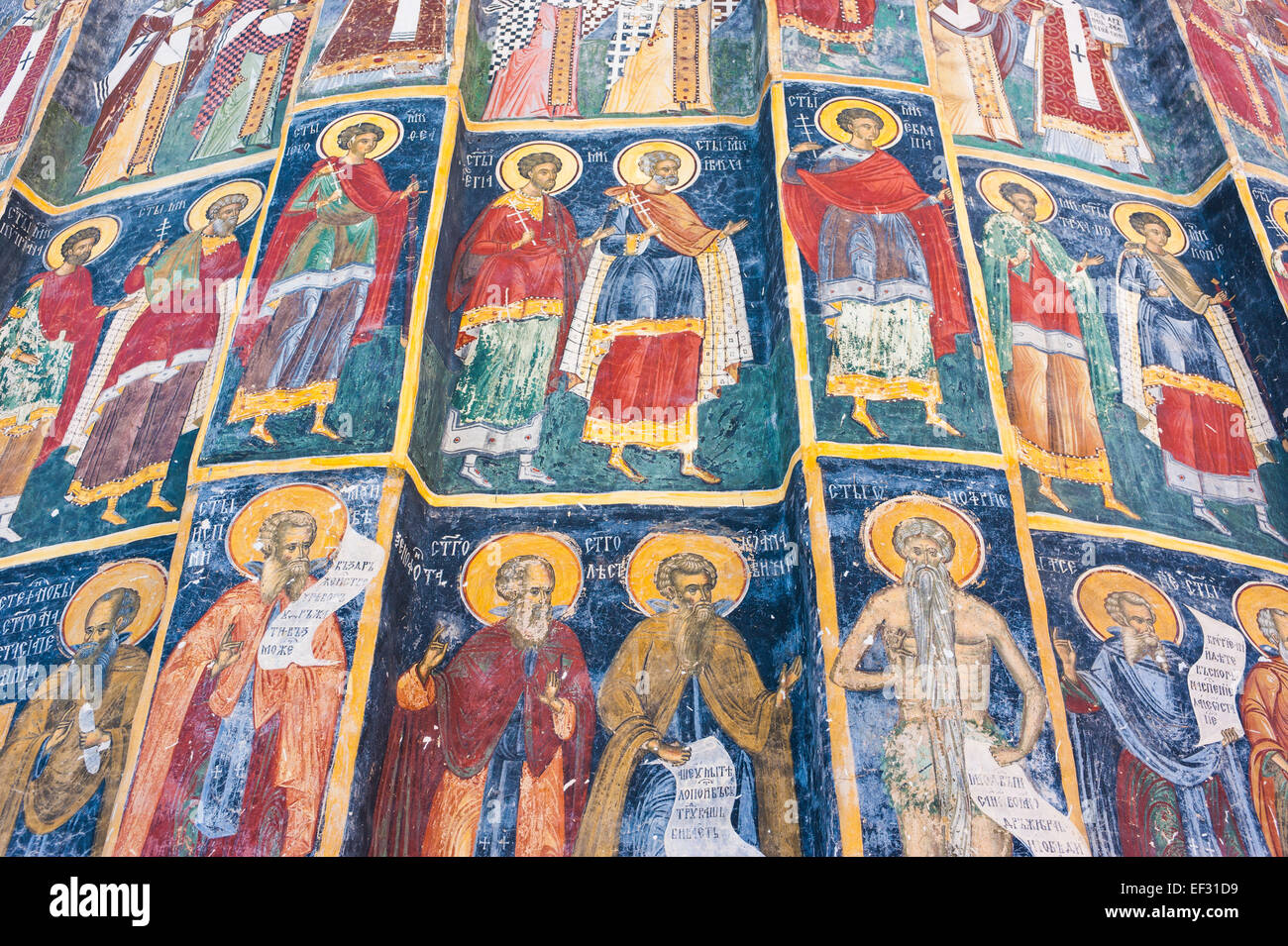 Christian pintura mural, Sucevita Monasterio, Sitio del Patrimonio Mundial de la UNESCO, Bucovina, Rumania Foto de stock