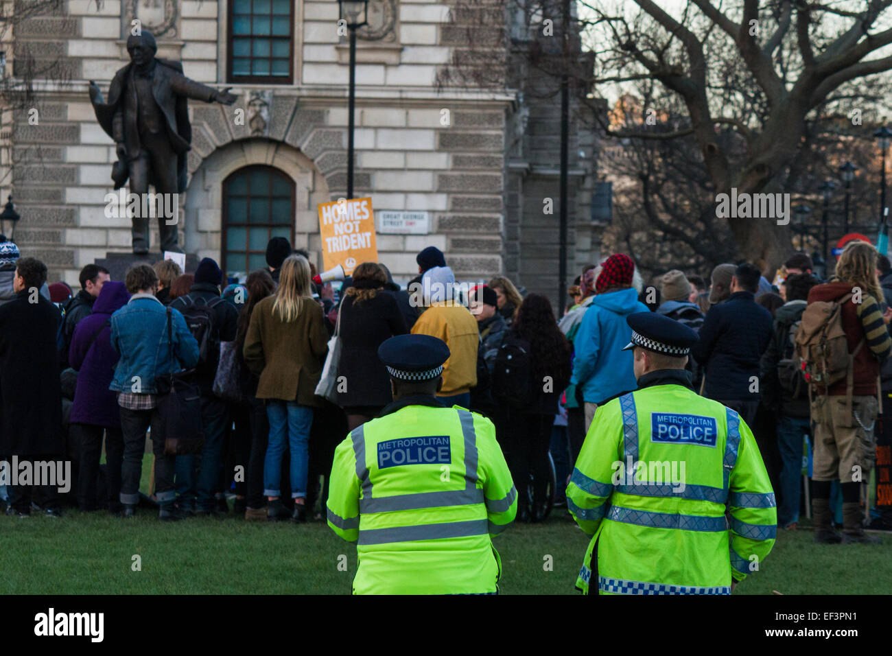 El 24 de enero de 2014, Londres. Los manifestantes demuestran su derecho a protestar en la Plaza del Parlamento durante el ocupar la democracia. Foto de stock
