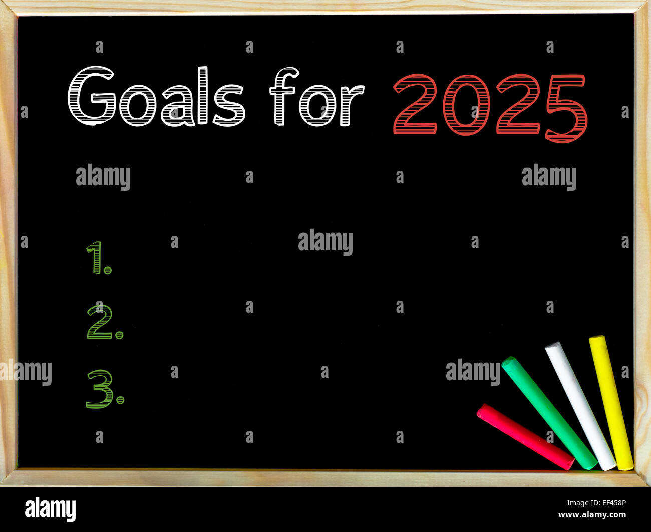 Metas para el 2025, vintage chalk texto en pizarra, tizas de colores