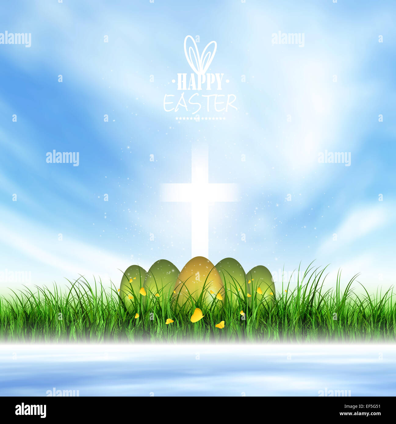 Paisaje primaveral, y huevos de Pascua Cristiana cruz radiante Fotografía  de stock - Alamy