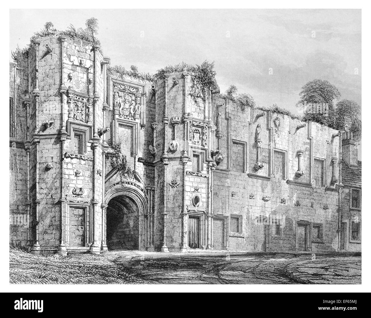 1852 Stirling Stirlingshire Mar's Wark Alojamiento fachada East Broad Street ruina arruinada familia Erskine Foto de stock