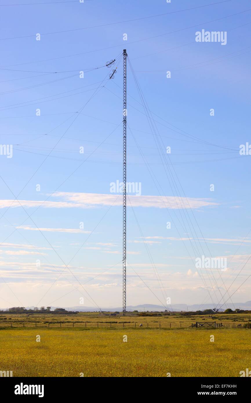 Antenas de radio en la estación de radio, Anthorn Anthorn, Cumbria, Inglaterra, Reino Unido. Foto de stock