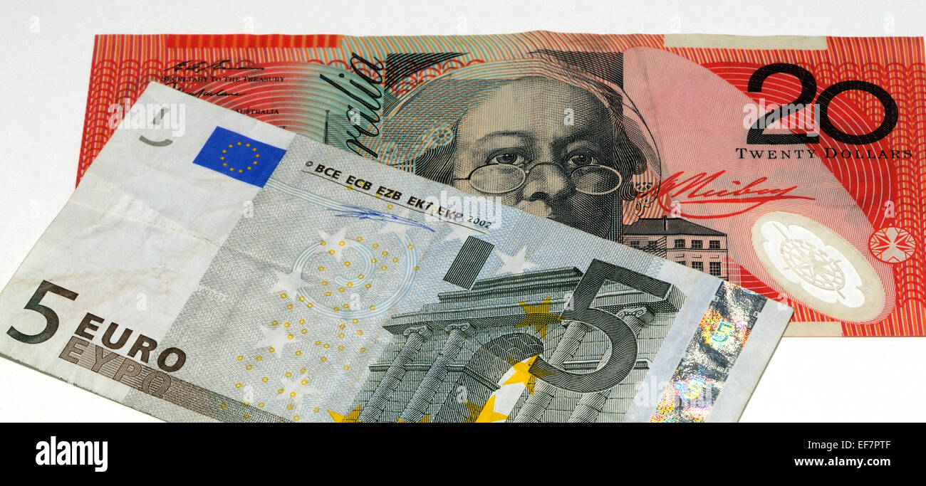 Dólar australiano y billetes de banco en euros Fotografía de stock - Alamy