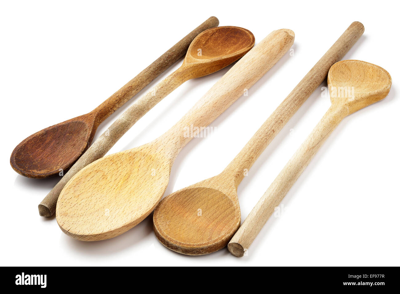 Selección de viejas cucharas de madera Foto de stock