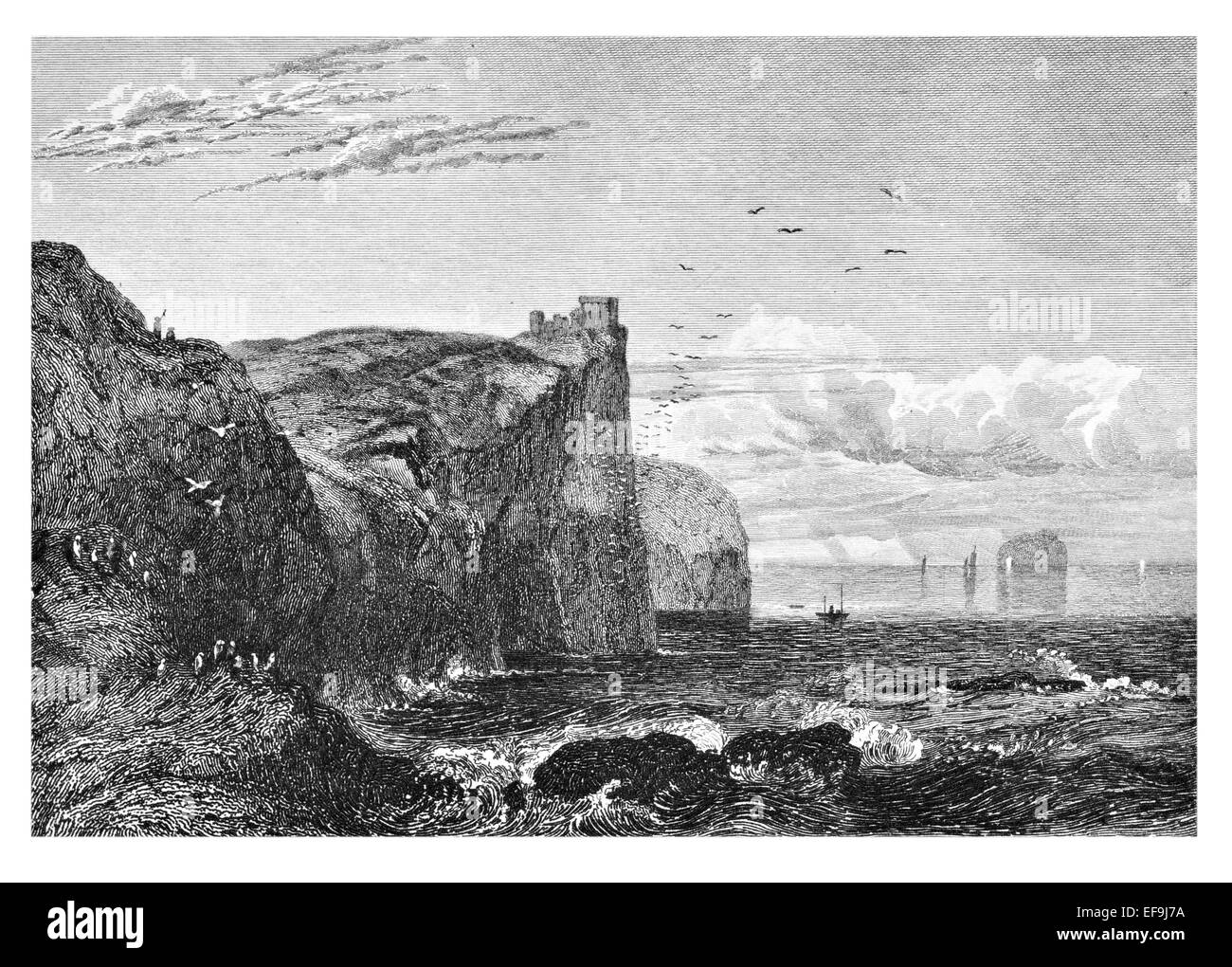 Imagen de Escocia por Robert Chambers publicado en 1837 Fast castillo fortaleza costera Berwickshire, sudeste de Escocia Foto de stock