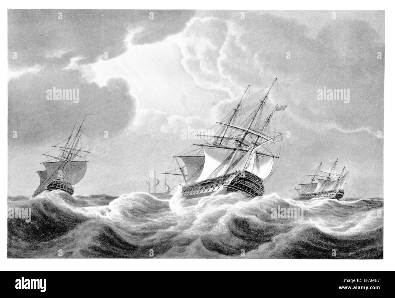 Escuadrón Marítimo en heavy weather 1798 64 74 dos decker y fragata Foto de stock