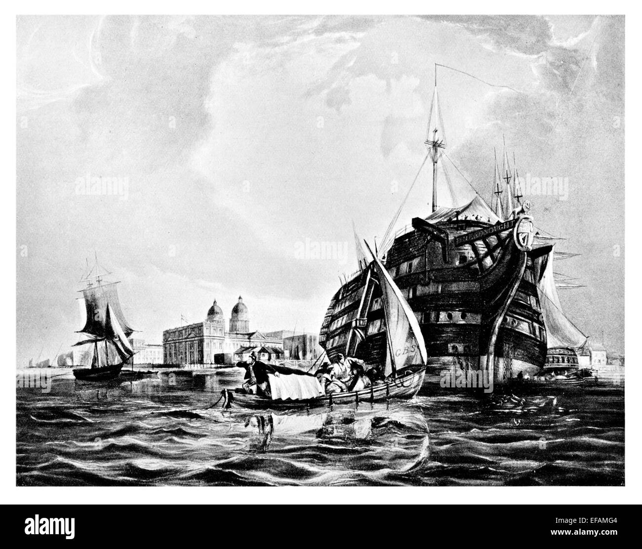 H.M.S. Dreadnought de 1788. Fue en Trafalgar 1830. Se convirtió en un hospital para marineros en Greenwich desechado1857 Foto de stock
